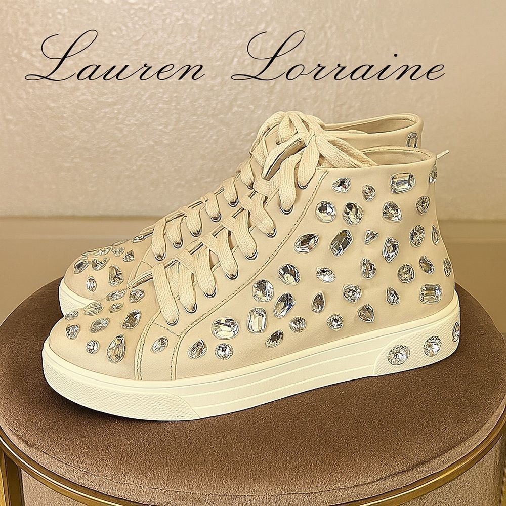 New Lauren Lorraine “Hilina” Ivory High-Top Rhinestone Sneakers 11